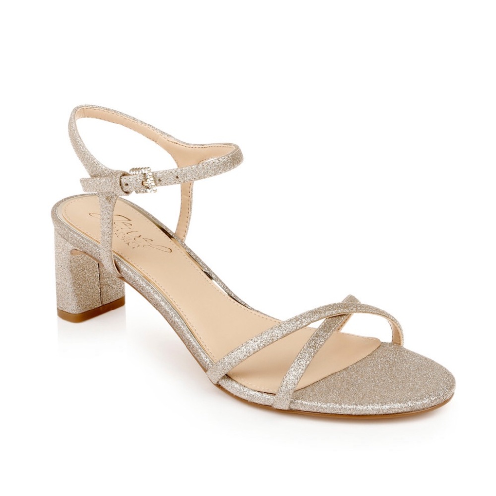 JEWEL BY BADGLEY MISCHAKA Omari Block Gold Glitter Sandals